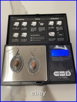 Vintage Navajo Sterling Silver Natural Spiny Oyster Dangle Earrings 15.1g Heavy