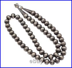Vintage Navajo Sterling Silver Navajo Pearl Bead Necklace Signed
