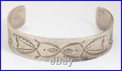 Vintage Navajo Sterling Silver Old Pawn Hand Stamped Cuff Bracelet 31.8g 6.5