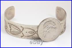 Vintage Navajo Sterling Silver Old Pawn Hand Stamped Cuff Bracelet 31.8g 6.5