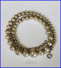 Vintage Navajo Sterling Silver Pearl Bench Bead 15MM Graduated Necklace 18