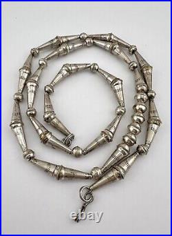 Vintage Navajo Sterling Silver Pearl Bench Cone Bead Necklace 24 -17.5g