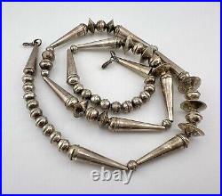 Vintage Navajo Sterling Silver Pearl Bench Cone Bead Necklace 24.75 -24.1g