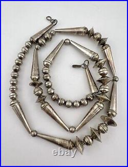 Vintage Navajo Sterling Silver Pearl Bench Cone Bead Necklace 24.75 -24.1g