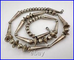 Vintage Navajo Sterling Silver Pearl Bench Cone Bead Necklace 24.75 -24.1g