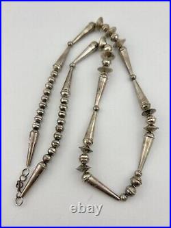 Vintage Navajo Sterling Silver Pearl Bench Cone Bead Necklace 24.75 -24.1g