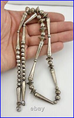 Vintage Navajo Sterling Silver Pearl Bench Cone Bead Necklace 24.75 -24.1g