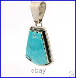 Vintage Navajo Sterling Silver Pendant Easter Blue Turquoise Signed Stungston