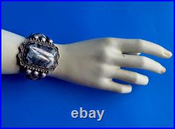 Vintage Navajo Sterling Silver Petrified Wood Native American Cuff Bracelet