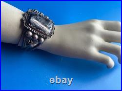 Vintage Navajo Sterling Silver Petrified Wood Native American Cuff Bracelet