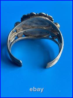 Vintage Navajo Sterling Silver Petrified Wood Native American Cuff Bracelet