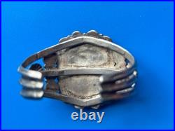 Vintage Navajo Sterling Silver Petrified Wood Native American Cuff Bracelet