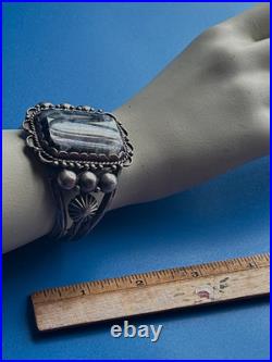 Vintage Navajo Sterling Silver Petrified Wood Native American Cuff Bracelet
