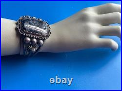 Vintage Navajo Sterling Silver Petrified Wood Native American Cuff Bracelet