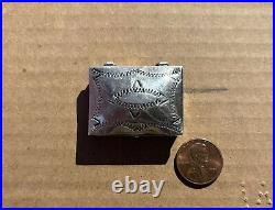 Vintage Navajo Sterling Silver Pill Box Native American Classic Stampwork Domed