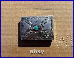Vintage Navajo Sterling Silver Pill Box Turquoise Cabochon Native American