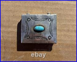 Vintage Navajo Sterling Silver Pill Box Turquoise Cabochon Native American