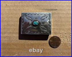 Vintage Navajo Sterling Silver Pill Box Turquoise Cabochon Native American