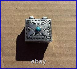 Vintage Navajo Sterling Silver Pill Box Turquoise Cabochon Native American Tiny
