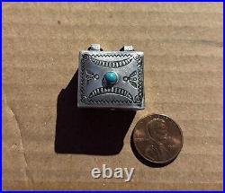 Vintage Navajo Sterling Silver Pill Box Turquoise Cabochon Native American Tiny
