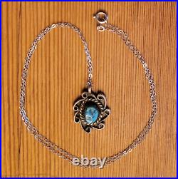 Vintage Navajo Sterling Silver Raw Turquoise Native American Pendant Necklace