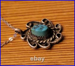 Vintage Navajo Sterling Silver Raw Turquoise Native American Pendant Necklace