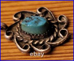 Vintage Navajo Sterling Silver Raw Turquoise Native American Pendant Necklace