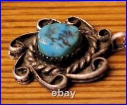 Vintage Navajo Sterling Silver Raw Turquoise Native American Pendant Necklace