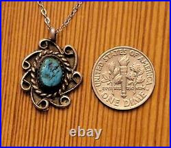 Vintage Navajo Sterling Silver Raw Turquoise Native American Pendant Necklace