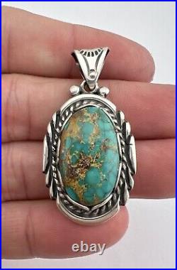 Vintage Navajo Sterling Silver Royston Turquoise Stamped Pendant 1.75