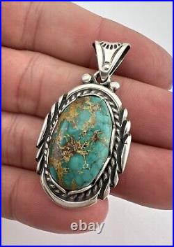 Vintage Navajo Sterling Silver Royston Turquoise Stamped Pendant 1.75