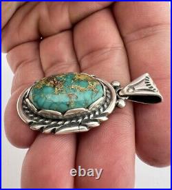 Vintage Navajo Sterling Silver Royston Turquoise Stamped Pendant 1.75