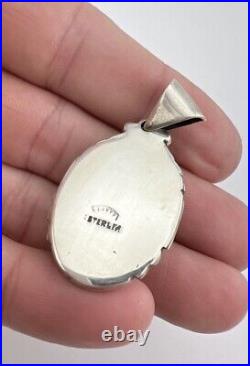 Vintage Navajo Sterling Silver Royston Turquoise Stamped Pendant 1.75