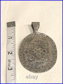 Vintage Navajo Sterling Silver Stamped LARGE Concho Pendant