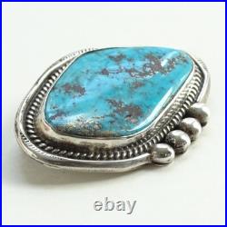 Vintage Navajo Sterling Silver Turquoise Brooch or Necklace Pendant with Pyrite