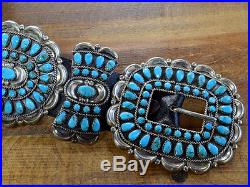 Vintage Navajo Sterling Silver Turquoise Cluster Concho Belt