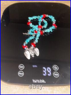 Vintage Navajo Sterling Silver Turquoise & Coral Beaded Strand Necklace