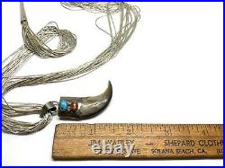 Vintage Navajo Sterling Silver Turquoise Coral Faux Bear Claw Pendant Necklace
