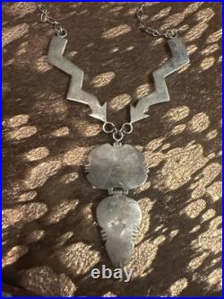 Vintage Navajo Sterling Silver Turquoise & Coral Inlay Thunderbird Necklace