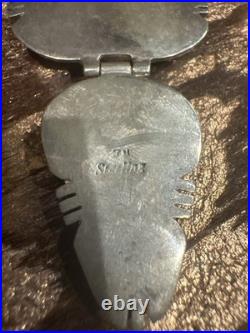 Vintage Navajo Sterling Silver Turquoise & Coral Inlay Thunderbird Necklace