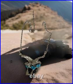 Vintage Navajo Sterling Silver Turquoise Eagle Feather Necklace 19