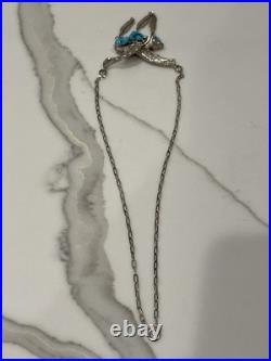 Vintage Navajo Sterling Silver Turquoise Eagle Feather Necklace 19