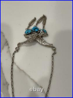 Vintage Navajo Sterling Silver Turquoise Eagle Feather Necklace 19