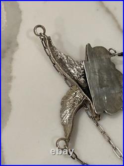Vintage Navajo Sterling Silver Turquoise Eagle Feather Necklace 19