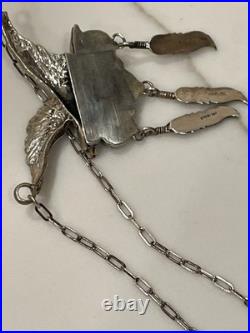 Vintage Navajo Sterling Silver Turquoise Eagle Feather Necklace 19