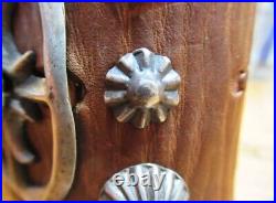 Vintage Navajo Sterling Silver & Turquoise Leather Cuff Ketoh Bow Guard