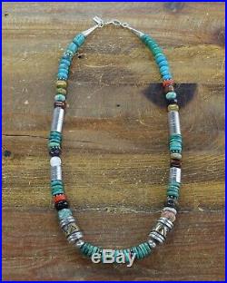 Vintage Navajo Sterling Silver Turquoise/Multi-Stone Bead Necklace Tommy Singer
