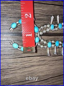 Vintage Navajo Sterling Silver Turquoise Native American Squash Blossom Necklace