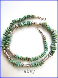 Vintage Navajo Sterling Silver Turquoise Necklace 25 L Signed SMT and JPAC 47 G
