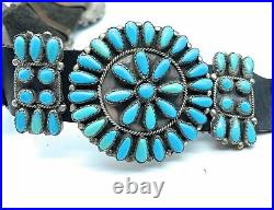 Vintage Navajo Sterling Silver Turquoise & Petit Point 20-Station Concho Belt